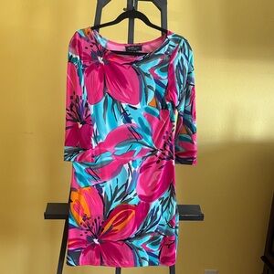 ABS Allen Schwartz Pink and Blue Floral Mini Dress